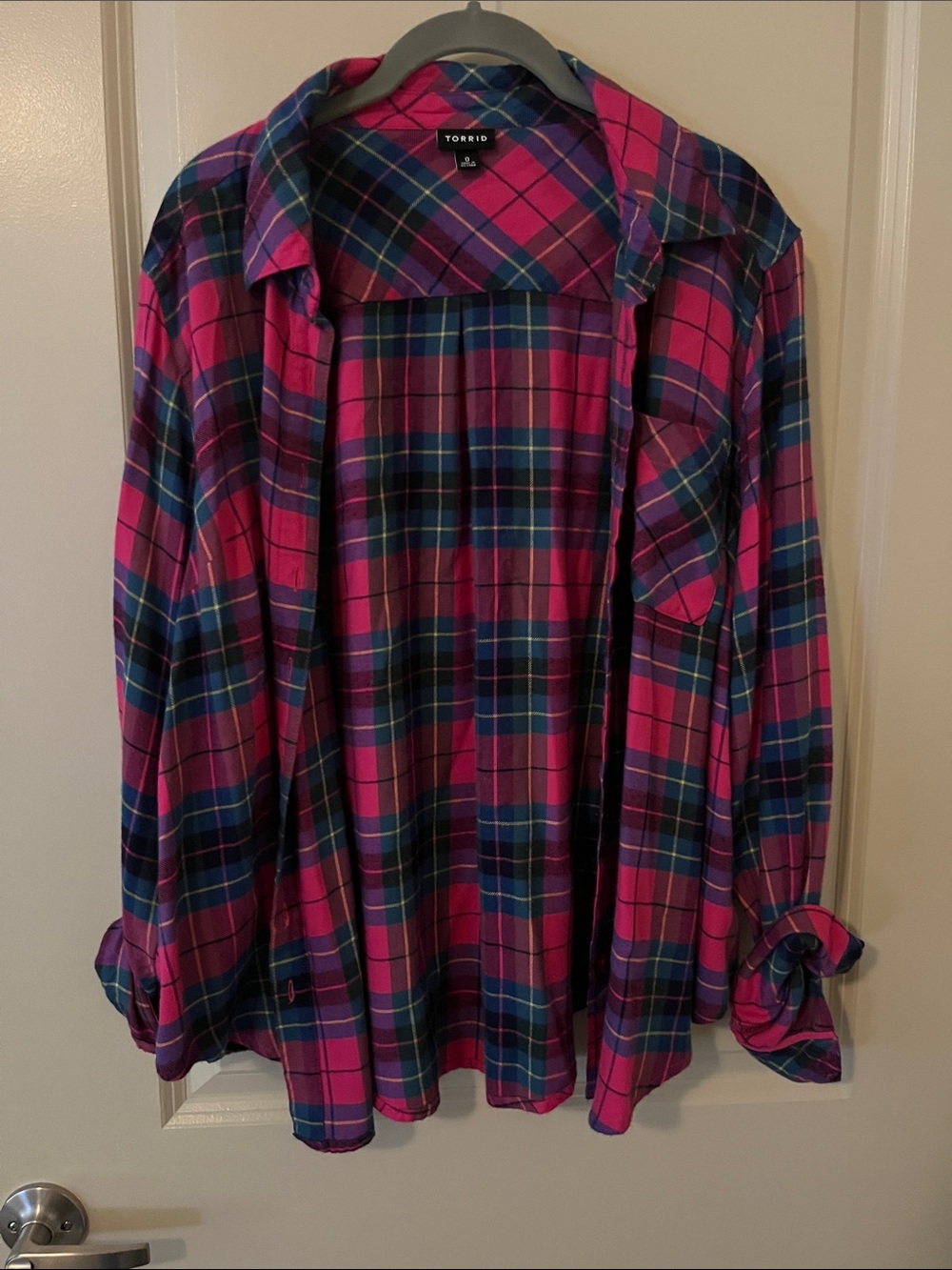 torrid Pink and Blue Plaid Button-Down Shirt quirky layer flannel y2k large 0